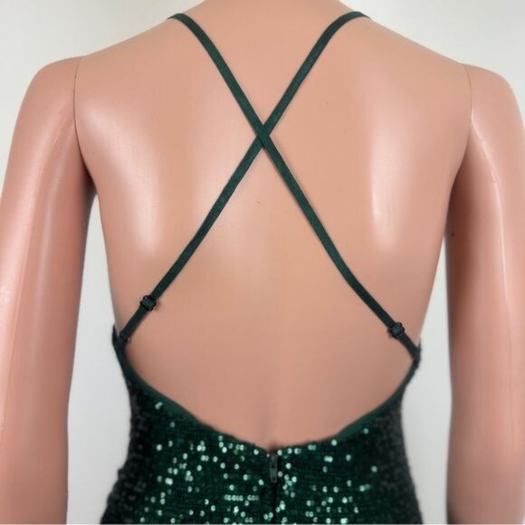 NWT Women's Fashion Nova Champagne Taste Sequin Maxi Dress - Hunter Green - Picture 6 of 10